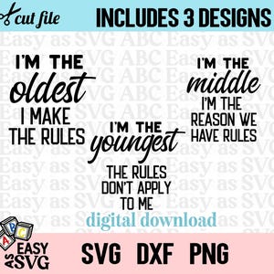 Paquete de 3 diseños SVG, Hermano SVG, Mayor, Medio, Menor SVG, Hermano divertido SVG, Archivos de corte divertidos, Humor SVG, Archivos de corte SVG, Hermanos SVG