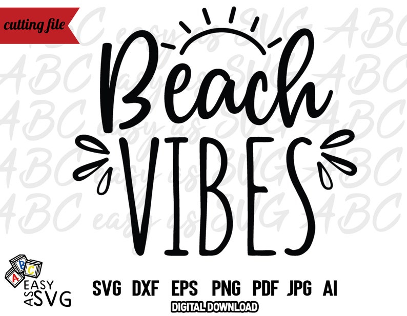 May include: Black and white graphic design with the text "Beach Vibes" and a stylized sun above the word "Beach".