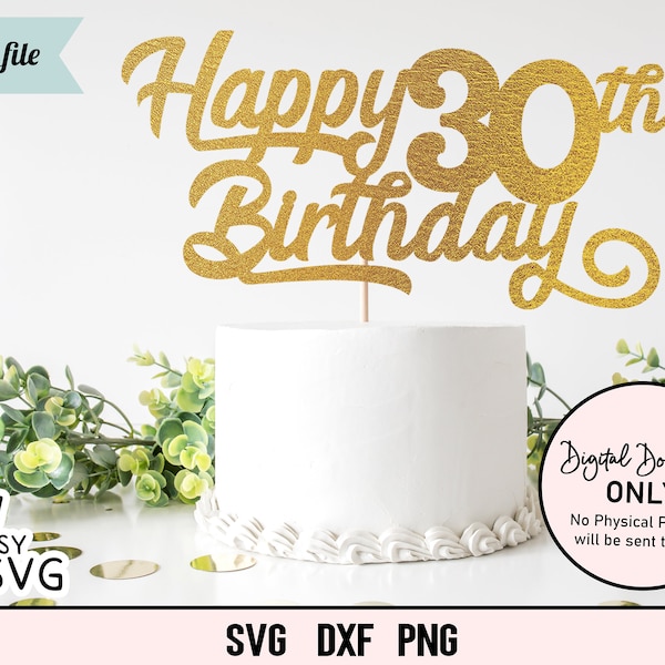 Happy 30th Birthday Cake Topper SVG, Thirty Svg, Happy 30th svg, Birthday Cake Topper Svg, Happy Birthday Svg, 30th Birthday svg, Cut File