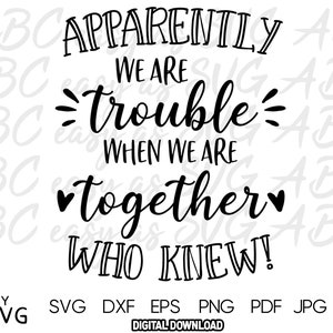 Blijkbaar zijn we problemen als we samen zijn SVG, beste vriend SVG, meisjesreis SVG, grappig gezegde svg, vriendenreis svg, bestanden knippen, dxf