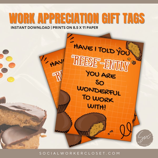 Peanut Butter Candy Bar Employee Appreciation Tag for Case Management Week | Instant Download | Gift Tags for Staff | Printable Gift Tag