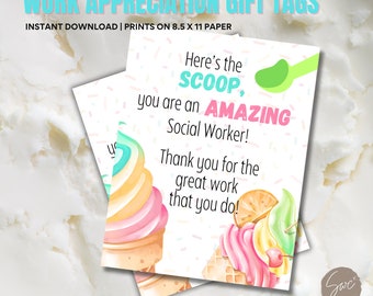 Ice Cream Social Sign: Employee Appreciation Gift Tags (Instant Download)