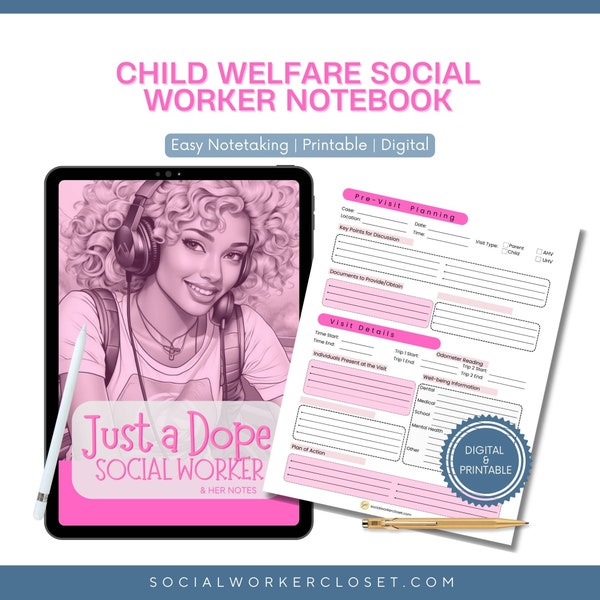 Pink Documentation Template for Child Welfare Case Managers - Digital - Printable - Notebook for case management