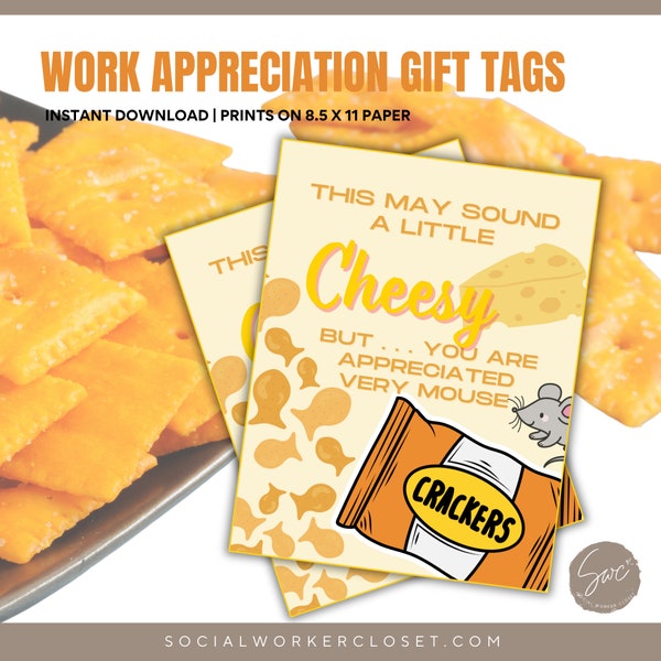Cheesy Cracker Tags for Case Manager Appreciation Week | Cheese Cracker Tag Printable | Staff Cheez Cracker Tag | Snack Size Cheese Tag