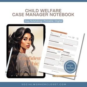 Cuaderno de administrador de casos seguro y elegante - Gestión de casos de bienestar infantil - Digital - Imprimible - Armario de trabajadores sociales