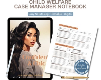 Cuaderno de administrador de casos seguro y elegante - Gestión de casos de bienestar infantil - Digital - Imprimible - Armario de trabajadores sociales