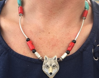 Wolf Necklace - Navajo Necklace - Wolf Gifts - Gifts For Wolf Lovers