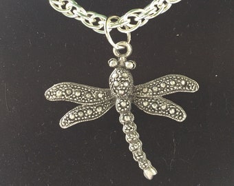 Dragonfly Necklace: Silver Tone Chain, Dragonfly Jewelry