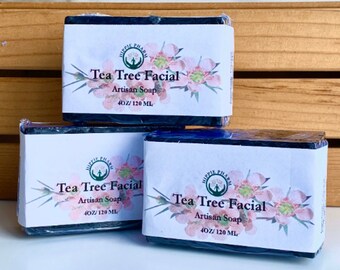 Tea Tree Charcoal Facial Soap Bar - Exfoliating, Oily Skin (4 oz)