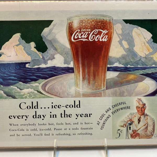 1936 Coca-Cola Ad - Cold - Ice-Cold Every Day Of The Year - Coca-Cola Wall Decor - Coca Cola Advertising - Soft Drink Art