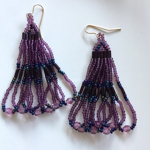 Fan Woven Bohemian Fringe Seed bead earrings Native American Beaded Earrings image 2