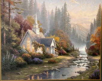 Vintage The Forest Chapel by Thomas Kinkade - Thomas Kinkade - Christian Art - Christian Wall Art - Christian Wall Decor - Christian Artwork