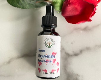 Rose Rejuvenate Facial Serum All Natural Vegan, Anti-aging Skin Care for sensitive skin, Cruelty Free dry skin serum