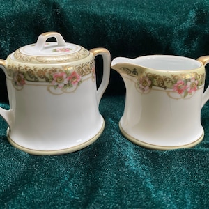 Regina Porcelain Sugar And Cream Dish - Sugar And Cream Set - Floral Sugar And Cream Set - Gold Sugar And Cream Set - Pink And Gold Tea Set