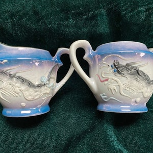 Moriage Dragon Blue China Creamer and Sugar Bowl Set - Creamer And Sugar Bowls - Dragonware - Tea Set - Japan Dragon - Tea