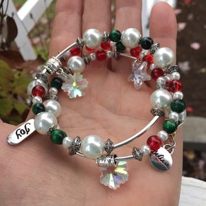 Holiday Charm Bracelets Holiday Crystal Bracelets Christmas Crystal Charm Bracelet Red And Green Holiday Bracelet image 1