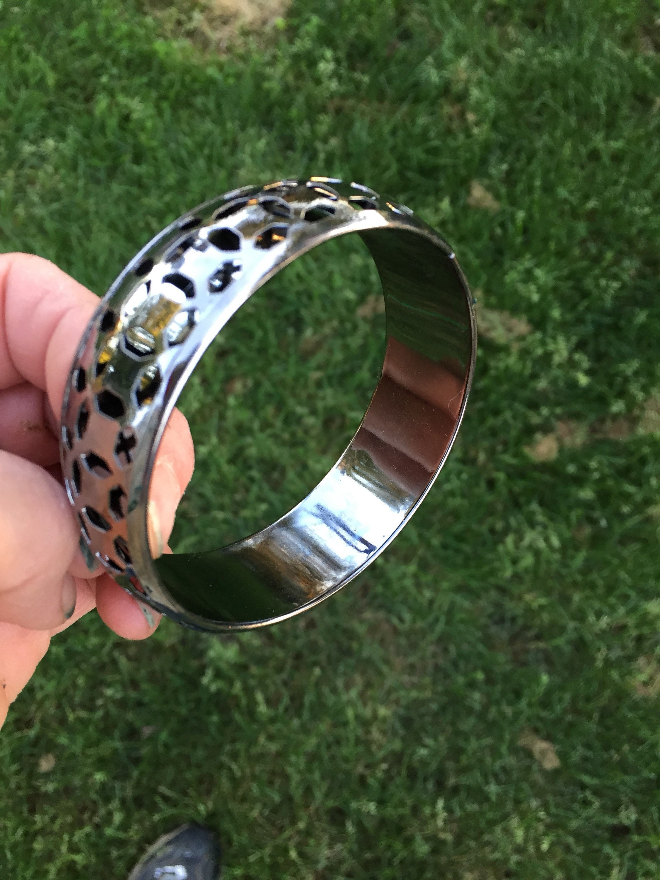 Elegant Geometric Vintage Bangle - Metal Bracelet with Octagon Cut-Outs for a Boho Chic Look - Boho Bangle - Silver Bangle