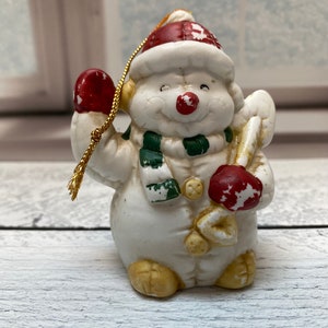 Vintage Christmas Ornament Snowman Ceramic