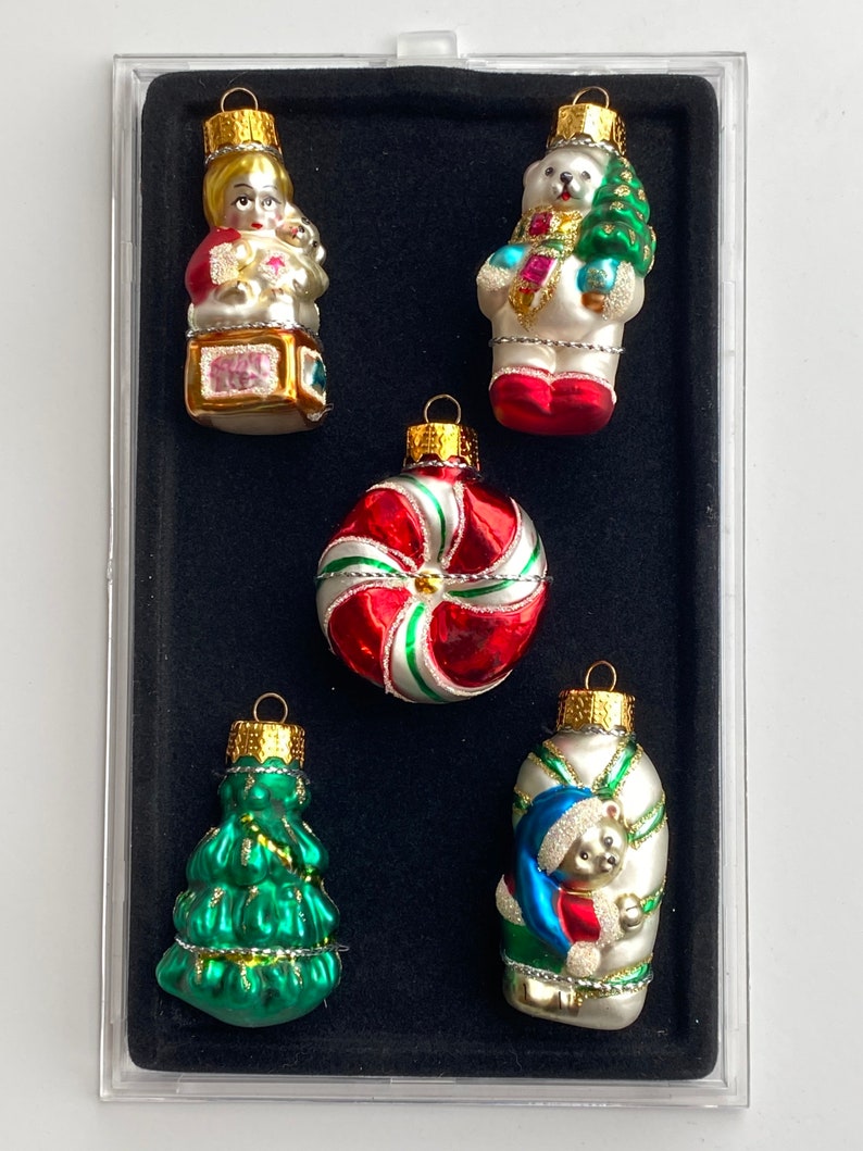 Multi Color Christmas Ornaments Set Of Vintage Glass Ornaments Glass Ornaments Christmas 90s Christmas Decor 5 Glass Ornaments image 4