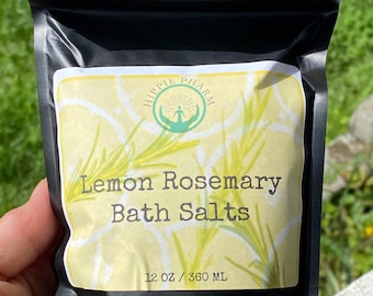Lemon Rosemary Bath Salts 12 oz, natural bath salts, herbal bath, lemon, rosemary, lemon rosemary, citrus, relax, stacking stuffers