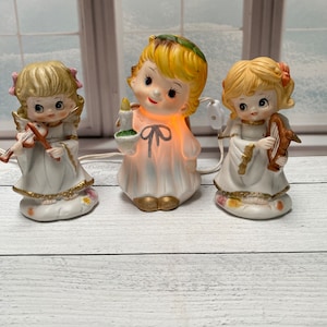 VTG  Bisque Porcelain Angels  Set of 3 | Nightlight