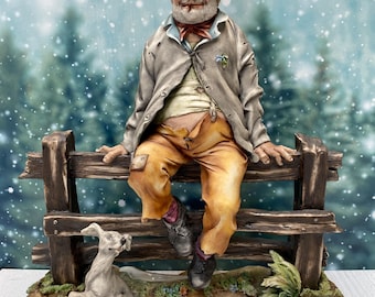 Vintage Capodimonte Style Porcelain Tramp on Fence with Dog Figurine Hand Painted Italy