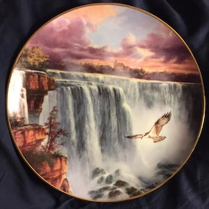 Danbury Mint &quot;Cascading Thunder&quot; Limited Edition Collector Plate - Patriotic Niagara Falls Art by Rudi Reinhardt (1993)