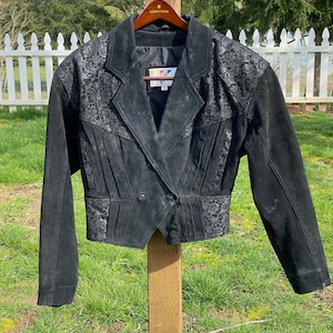 Rare Black Womens Wilsons Leather 80s Vintage Crop Bolero Biker Jacket Small M