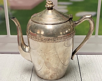 VTG F.B. Rogers Silver Co 1883 Silver on Copper Teapot 2307 Roses Coffee Pot Ornate Handle
