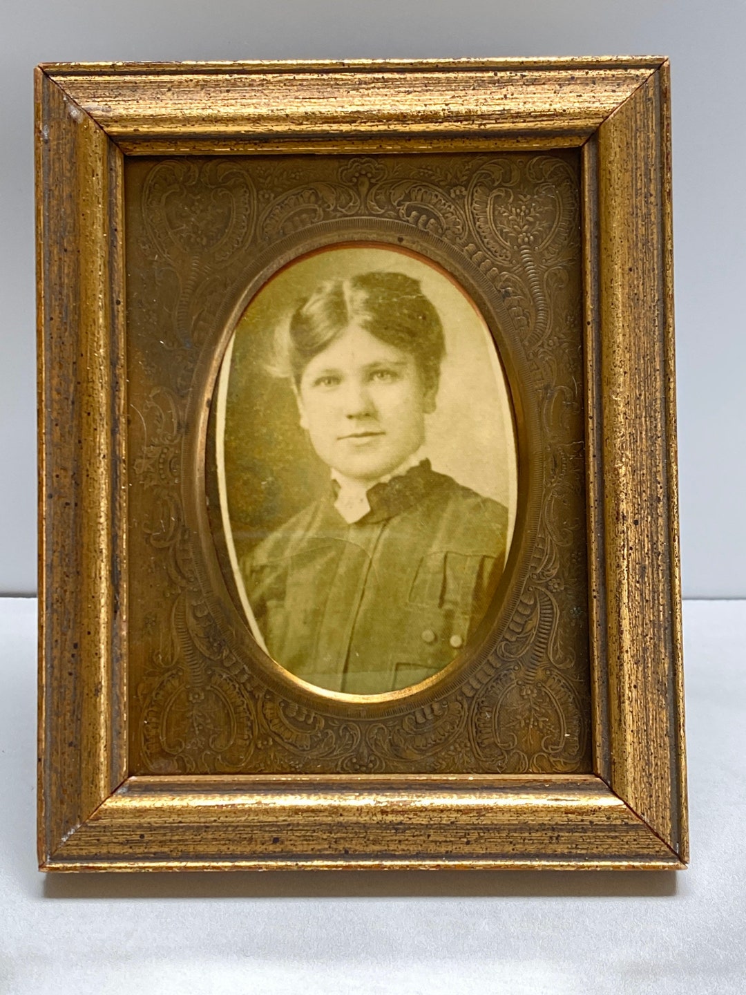 Antique Carr Brass Picture Frame With Ferrotype Photo Tintype Photography Photographic Arts