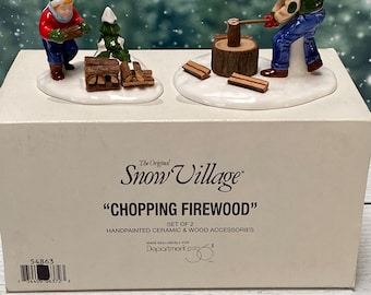 Dept 56 Snow Village Accessory Chopping Firewood Set of 2 #54863 Retired  IOB