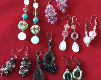 Swarovski Crystal Dangle Earrings: Resin Floral Cluster Teardrop