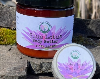 BLUE LOTUS all natural Whipped Body Butter 4 OZ - Vegan Skin Care Lotion For Dry Skin Therapy - Lotus Skin Care - Blue Lotus