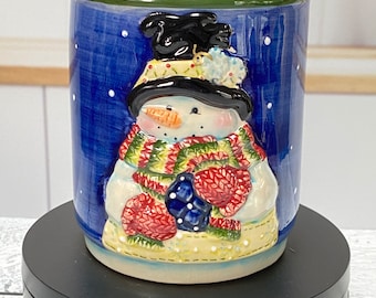 3D Ceramic Snowman Jar 5.25 inches Tall | Christmas Decor
