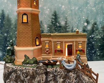 O’Well 2003 Harborside Village Lighthouse Christmas Village Lighted Coastal Decor