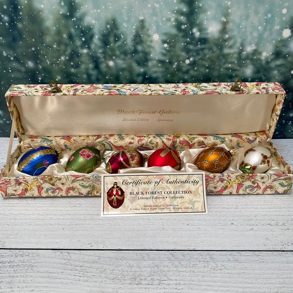 VTG Germany 6  Glass Egg Ornaments Black Forest Collection Limited Edition COA