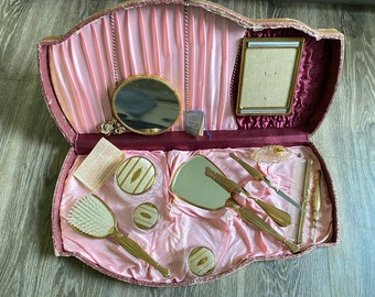 VTG 11 Piece Rosalind Russell Vanity Set With Original Case And Extra Mirror