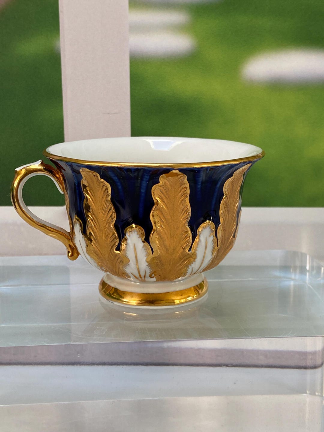 Antique Meissen Porcelain Acanthus Leaf Mocha Cup Cobalt Blue