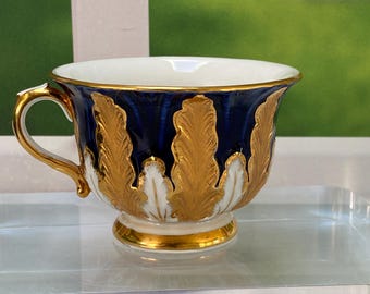 Antique Meissen Porcelain Acanthus Leaf Mocha Cup Cobalt Blue Heavy Gold Germany