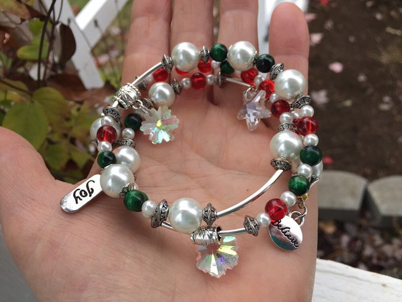 Holiday Charm Bracelets Holiday Crystal Bracelets Christmas Crystal Charm Bracelet Red And Green Holiday Bracelet image 1