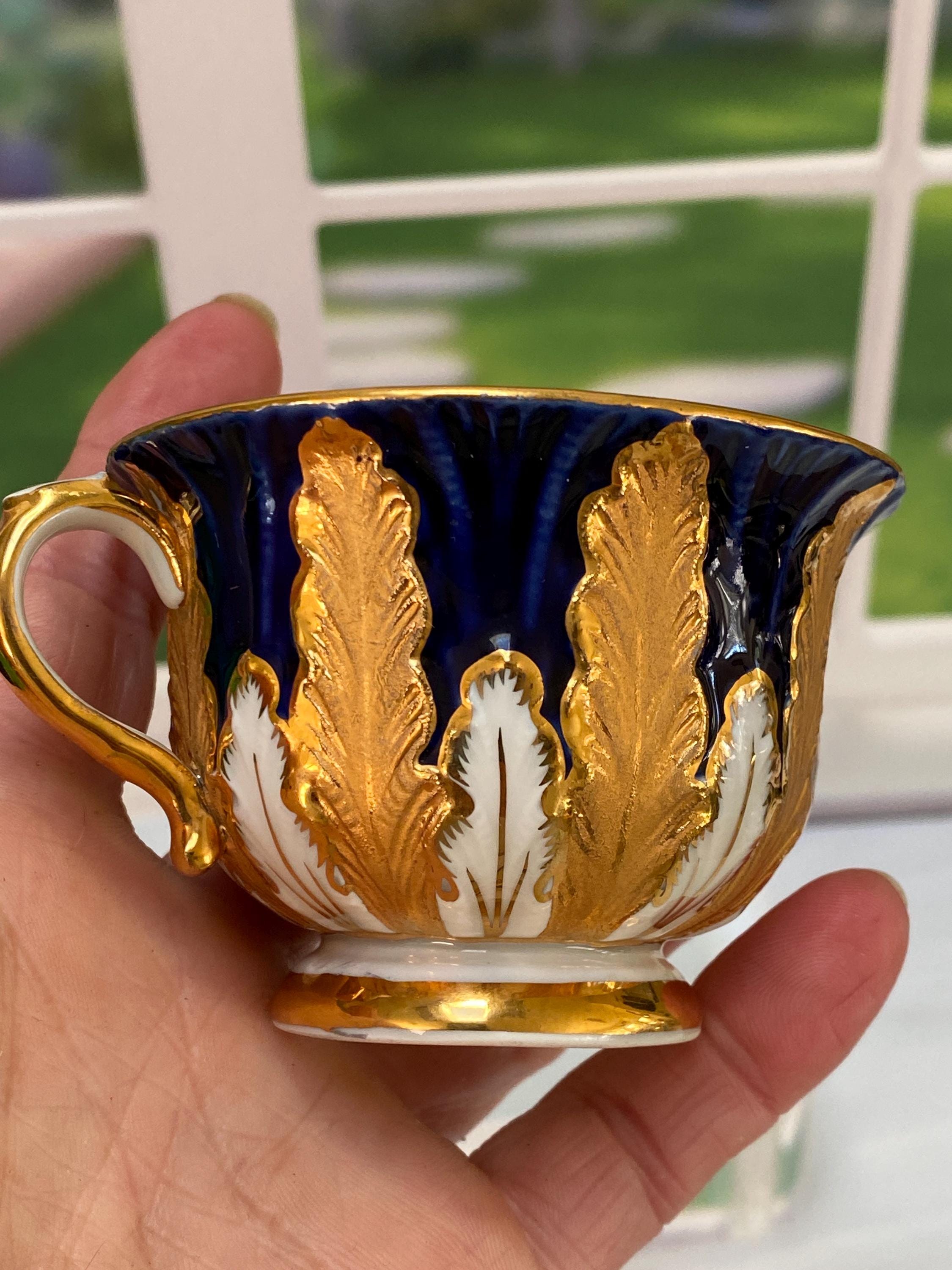 Antique Meissen Porcelain Acanthus Leaf Mocha Cup Cobalt Blue
