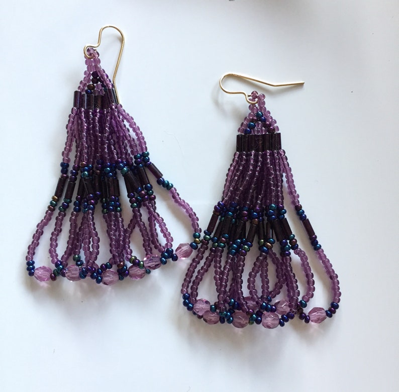 Fan Woven Bohemian Fringe Seed bead earrings Native American Beaded Earrings image 2