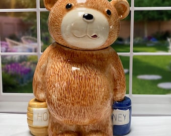 Vintage Treasure Craft Honey Bear Cookie Jar USA Large Ceramic Bear Kitchen Canister