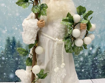 VTG Dept. 56 Santa Figurine 17″ White Robe w/ Moon Beads 56.40614 (1990s)