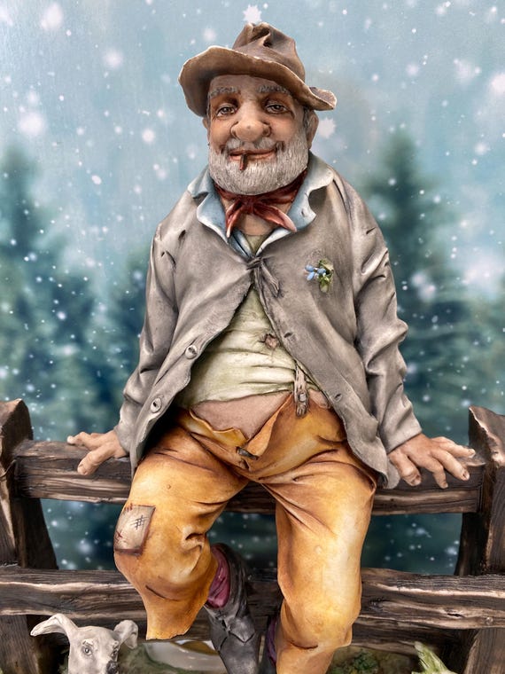 Vintage Capodimonte Style Porcelain Tramp on Fence With Dog