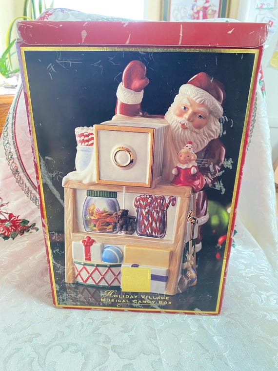 IOB Lenox Holiday Village Musical Candy Box Santa Ceramic