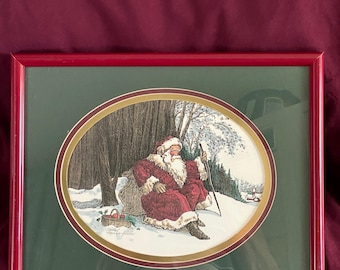 Marilyn Gandre Signed Santa Print 15x12 Framed Christmas Wall Art Vintage