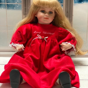 Vintage 19 inch Porcelain Christmas Doll | Girl with Blue Eyes