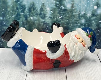 Vtg Santa Claus Ceramic Bowl Holder Centerpiece | 14” Serving Dish Stand Christmas Decor
