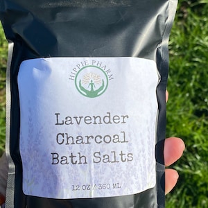 Lavender Charcoal Bath Salts 12 oz -  - Self Care Gift - Vegan Bath Salts - Epsom Salt, Bath Salt Soak